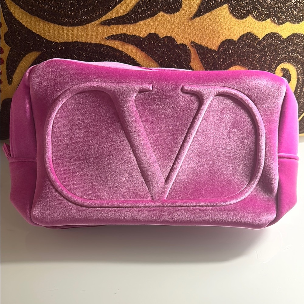 Valentino Pink Cosmetic Bag with Embossed Logo